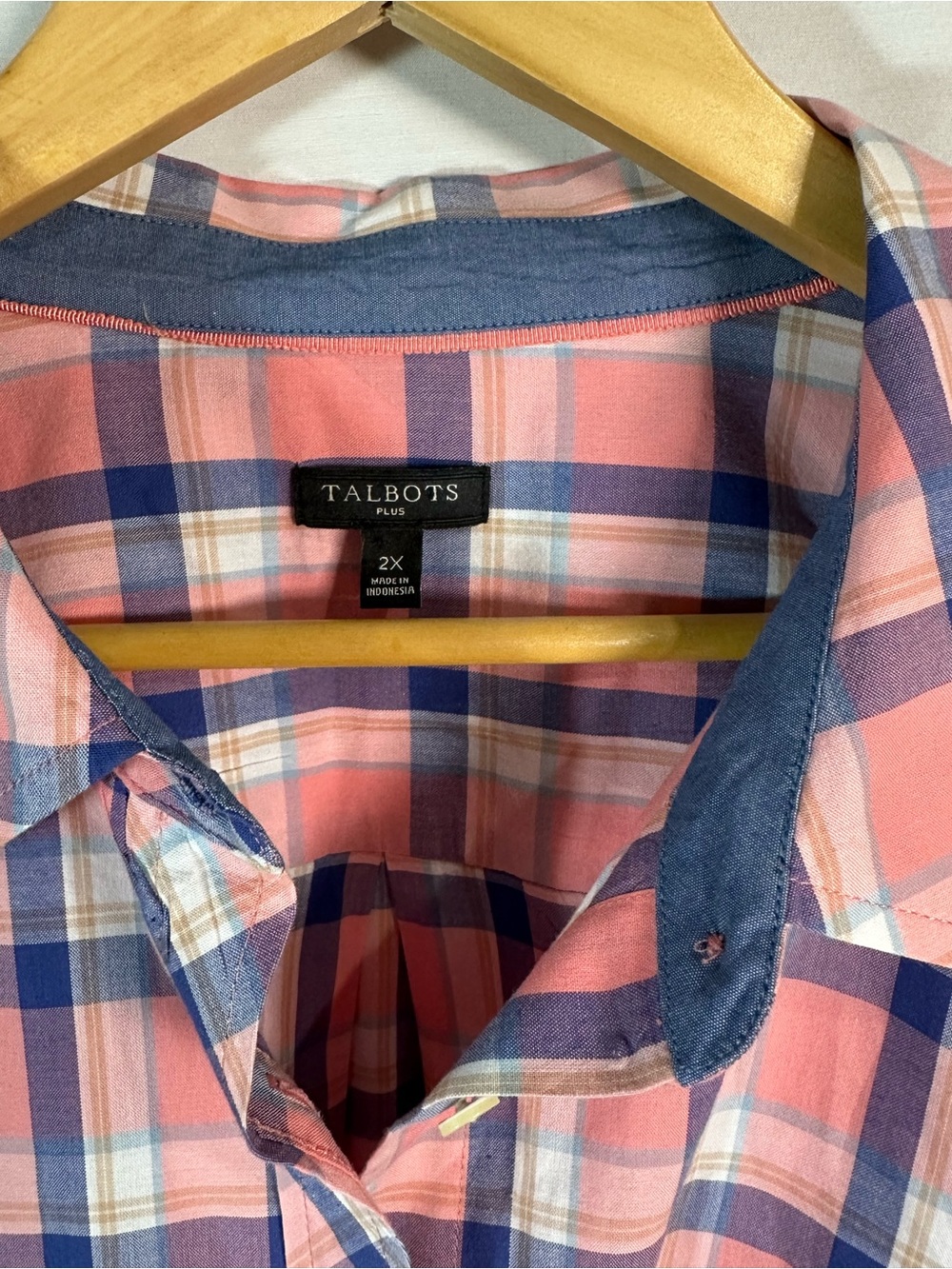 Talbots Pink and Blue Plaid Button-Down Shirt - Picture 4 of 10